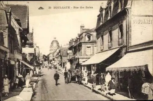 Ak Houlgate Calvados, Straße mit Marktständen, Gebäuden, Menschen, Pferdewagen, Houlgate
