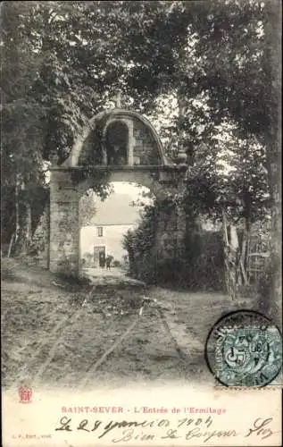 Ak Saint Sever Calvados, Eingang zur Eremitage