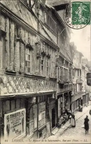 Ak Lisieux Calvados, Le Manoir de la Salamandre, Rue aux Feves