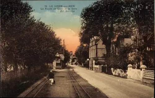 Ak Le Home sur Mer Calvados, Route de Caen, Bahnhof