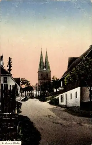 Ak Göda in der Oberlausitz, Kirchturm, Häuser, Straße, ländliche Landschaft, Blick auf den Turm