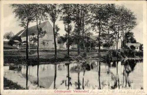 Ak Weickersdorf Bischofswerda in Sachsen, Erblehngericht, Gebäude, Bauernhaus, Wasserfläche, Bäum