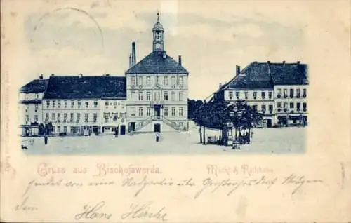 Ak Bischofswerda in Sachsen, Markt & Rathaus, Gruss aus  Verlag von C. Schwager