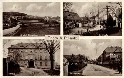 Ak Gickelsberg Ohorn in Sachsen, Rathaus, Ortstell Gickelsberg, Dorfstraße, Straßenzug