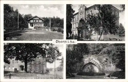 Ak Ohorn in Sachsen, FDJ-Heim, Schule, Rathaus, In den Anlagen