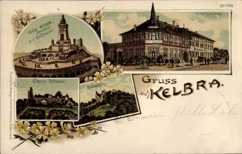 Litho Kelbra Südharz, Kaiser Wilhelm Denkmal, Burgruine, Kyffhäuser, Rothenburg, Hotel Kaiserhof