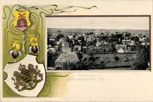 Präge Wappen Passepartout Ak Großröhrsdorf in Sachsen, Gesamtansicht