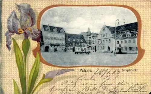 Passepartout Ak Pulsnitz Sachsen, Hauptmarkt