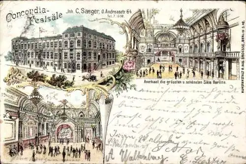 Litho Berlin Friedrichshain, Concordia-Festsäle, Inh. C. Saeger, Andreasstraße 64