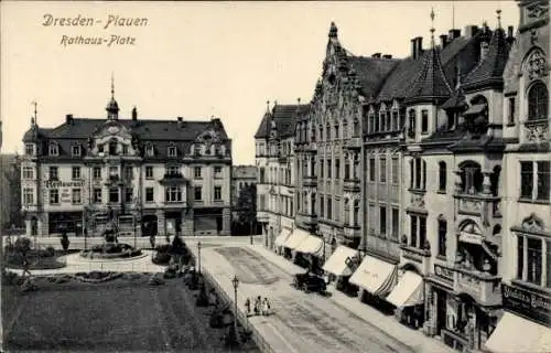 Ak Dresden Plauen, Rathaus Platz