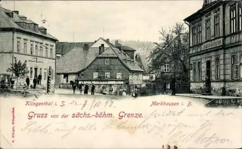 Ak Klingenthal im Vogtland Sachsen, Markhausen in Böhmen, Sächsisch böhmische Grenze