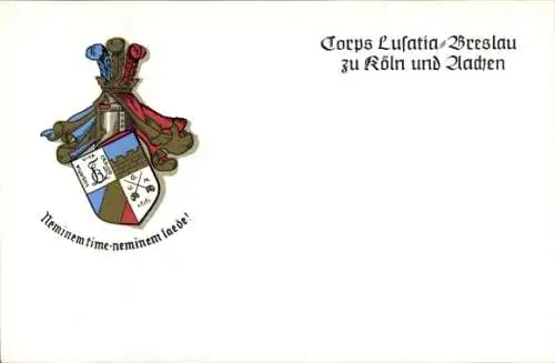 Studentika Ak Köln am Rhein, Corps Lusatia Breslau, Wappen einer Studentenverbindung