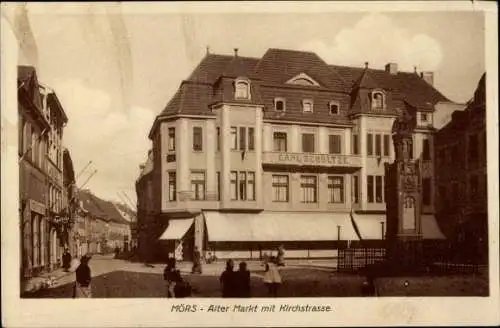 Ak Moers am Niederrhein, Alter Markt mit Kirchstraße, Geschäft Carl Schultze