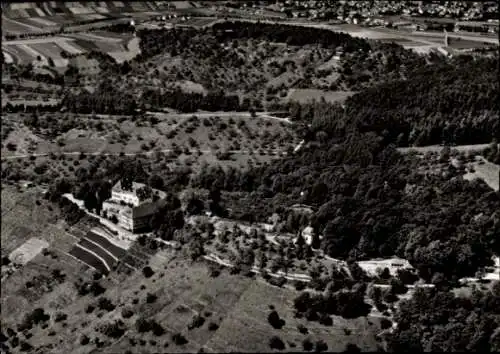 Ak Unterjesingen Tübingen am Neckar, Luftaufnahme von Schloß Roseck, Wald, Felder