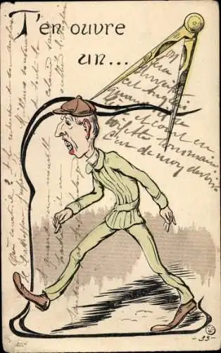 Ak T'en ouvre un, Zirkel, dürrer Mann