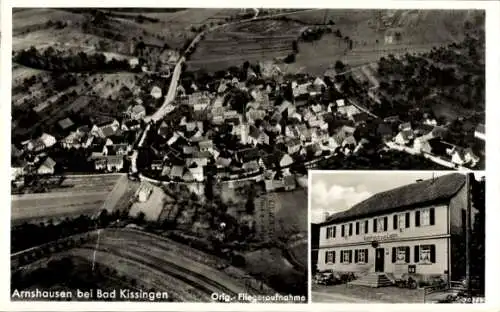 Ak Arnshausen Bad Kissingen Unterfranken Bayern, Luftaufnahme von Arnshausen, Gasthaus zum Lamm