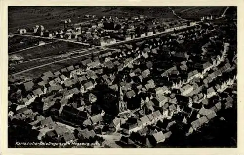 Ak Knielingen Karlsruhe in Baden Württemberg, Blick auf den Ort, Fliegeraufnahme