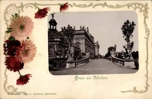 Präge Passepartout Ak Potsdam in Brandenburg, Neues Palais, Terrasse