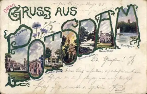 Buchstaben Litho Potsdam, Schloss Babelsberg, Gerichtslaube, Jagdschloss, Pfaueninsel