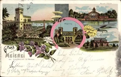 Litho Potsdam, Meierei am Jungfernsee, Pfingstberg, Marmor Palais, Matrosenstation