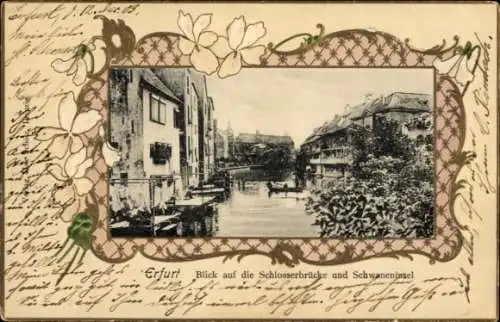 Präge Passepartout Ak Erfurt in Thüringen, Schlosserbrücke, Schwaneninsel