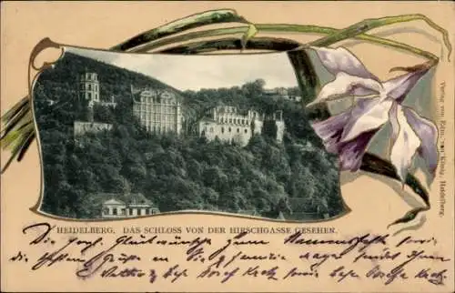 Präge Passepartout Ak Heidelberg am Neckar, Schloss von der Hirschgasse gesehen