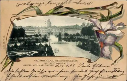 Präge Passepartout Ak Karlsruhe in Baden, Großherzogliches Residenzschloss, Schlossplatz