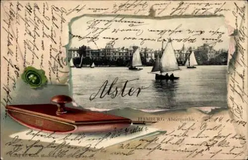 Präge Passepartout Ak Hamburg, Segelboote auf der Alster, Tintenlöscher