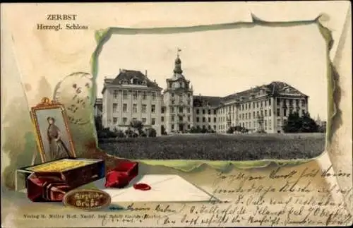 Präge Passepartout Ak Zerbst in Anhalt, Herzogliches Schloss, Brief, Siegelwachs