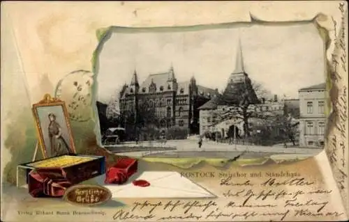 Passepartout Ak Hansestadt Rostock, Steintor, Ständehaus, Brief, Siegelwachs