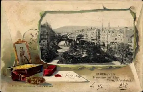 Passepartout Ak Elberfeld Wuppertal, Brausenwerther Platz, Schwebebahn, Brief, Siegelwachs