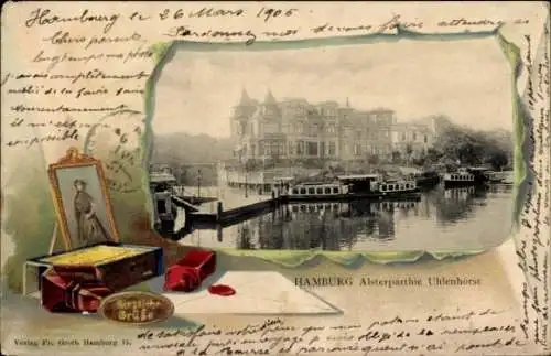 Präge Passepartout Ak Hamburg Nord Uhlenhorst, an der Alster, Brief, Siegelwachs