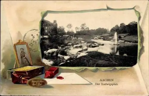 Präge Passepartout Ak Aachen, Ludwigsplatz, Brief, Siegelwachs