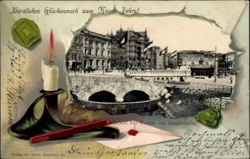 Präge Passepartout Ak Hamburg Mitte Neustadt, Am Jungfernstieg, Brief, Kerze, Siegelwachs