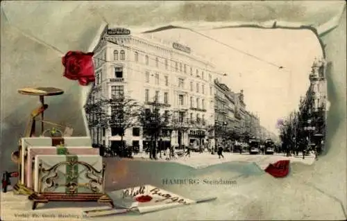 Präge Passepartout Ak Hamburg Mitte St. Georg, Steindamm, Hotel, Briefe, Briefwaage, Brieföffner