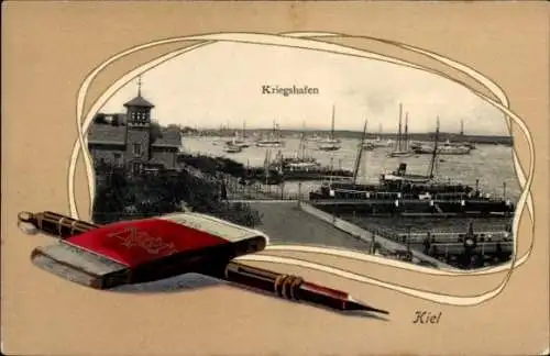 Präge Passepartout Ak Kiel, Kriegshafen, Bleistift