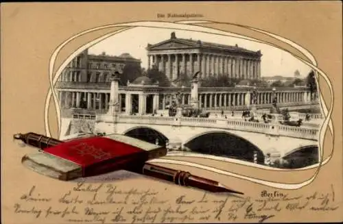 Präge Passepartout Ak Berlin Mitte, Nationalgalerie, Brücke, Bleistift