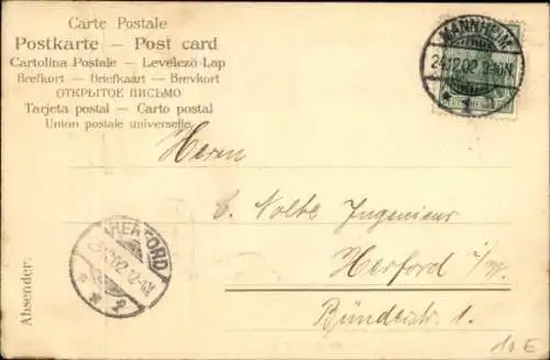 Präge Passepartout Ak Mannheim in Baden, Wasserturm, Fontaine, Tintenfass, Schreibfeder