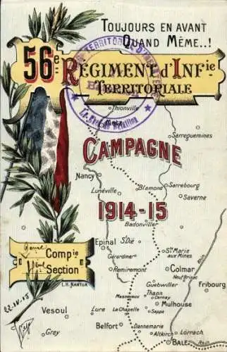 Landkarten CPA 56e Regiment d'Infanterie Territoriale, Campagne 1914-1915