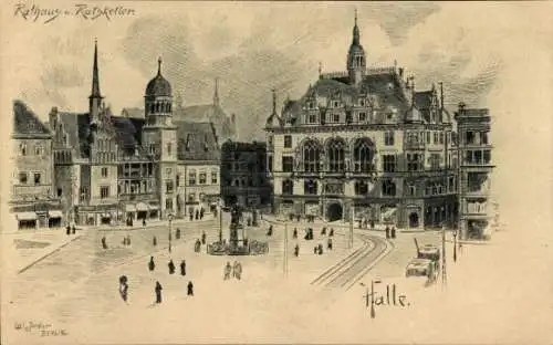Künstler Ak Halle an der Saale, Rathaus, Ratskeller
