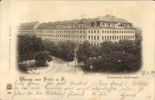 Ak Halle an der Saale. Frankesche Stiftungen, Außenansicht, Straßenbahnschienen