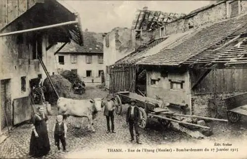 Ak Thann Elsass Haut Rhin, Rue de l'Etang, Bombardement 1915, Kriegszerstörungen, I. WK