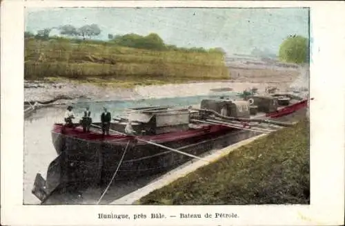 CPA Huningue Hüningen Alsace Haut Rhin, Bateau de Petrole