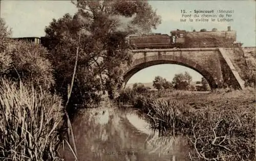 CPA Spincourt Lorraine Meuse, Pont du chemin de fer sur la riviere le Lotham