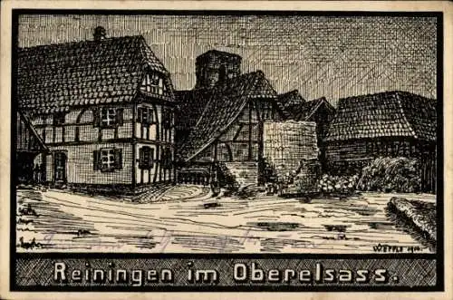 Künstler Ak Reiningue Reiningen Elsass Haut Rhin, Platz, Häuser