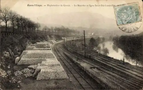 CPA Raon l'Étape Lorraine Vosges, Exploitation de Granit, Ligne Saint Die-Luneville