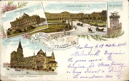 Litho Straßburg Elsass Bas Rhin, Universität. Münster, Storchnest