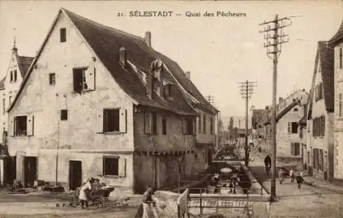 Ak Schlettstadt Bas Rhin Elsaß Lothringen, Quai des Pêcheurs, Kanal