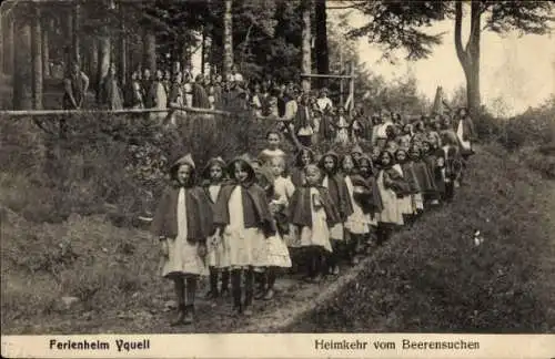 Ak Yquell La Broque Vorbruck Elsass Bas Rhin, Ferienheim, Heimkehr vom Beerensuchen