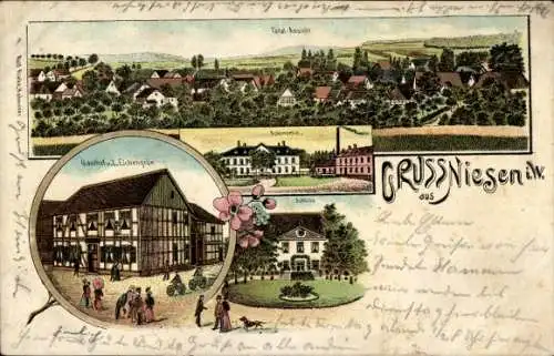 Litho Niesen Willebadessen in Westfalen, Gesamtansicht, Gasthof Eichengrün